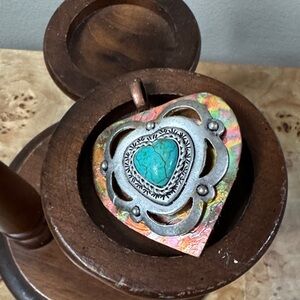 Heart Pendant with Turquoise Center